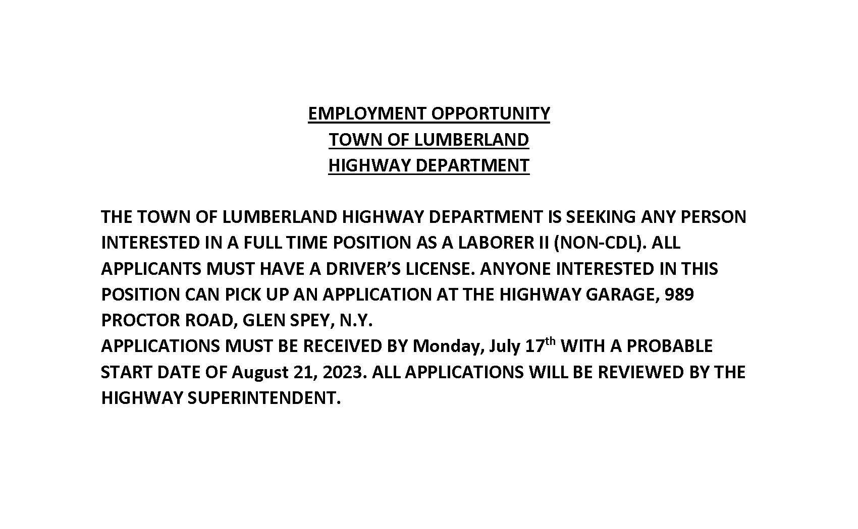 Employment Opportunity  Highway Open Laborer Position 2023 - Copy